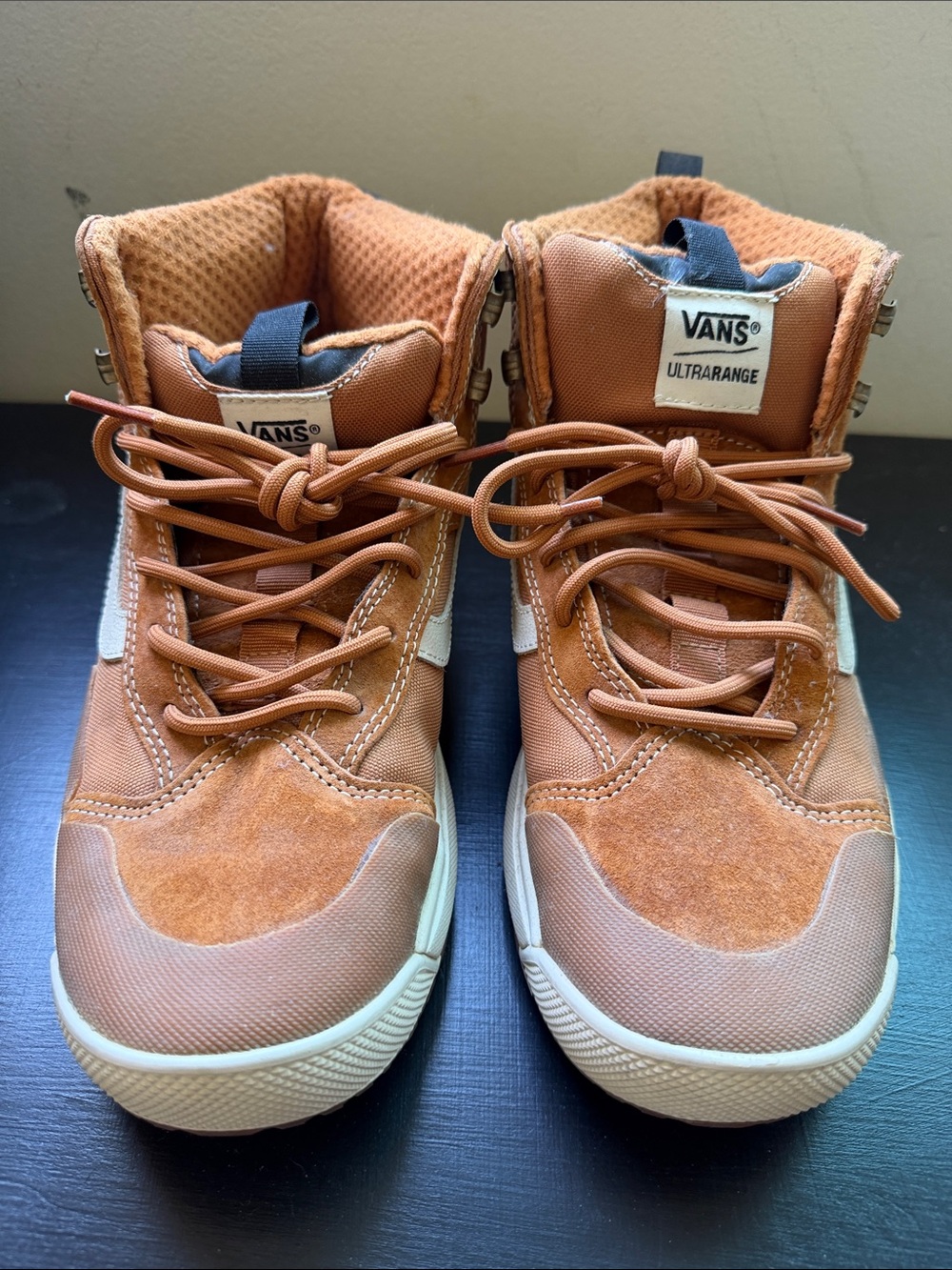 Vans UltraRange High-Top Sneakers in Rust Brown and White